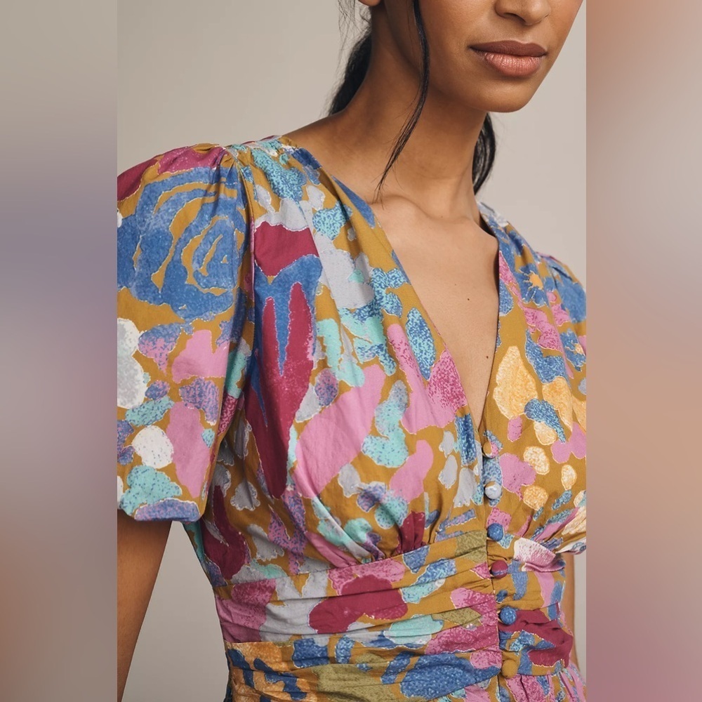 NWT! Anthropologie The Katerina Button-Front Romper Colourful Floral 🪐 - Picture 2 of 4